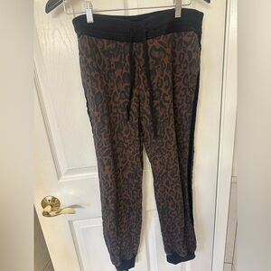 Johnny Was Brown and Black Leopard Print Track Joggers